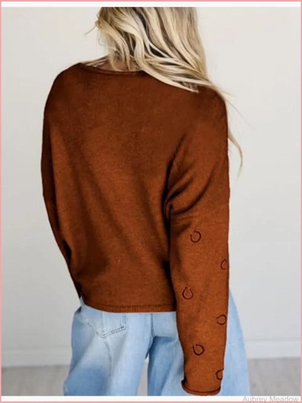 Women's Casual Long Sleeve Cardigan Full Button Closure Horseshoe Embroidery